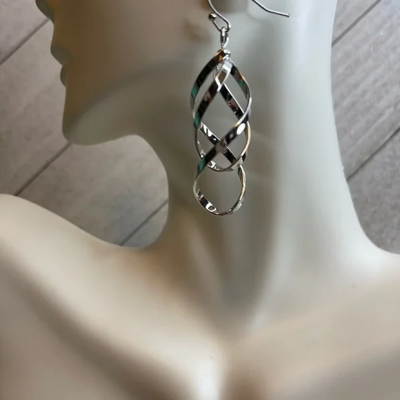 Spiral Dangle Silver Earrings - Picture 2 of 3